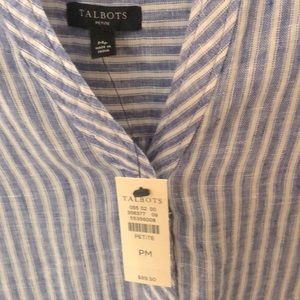 Talbots light linen blouse blue and white stripe
